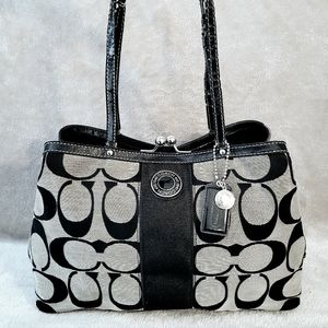 Authentic Coach Signature Strip Framed Carryall Handbag